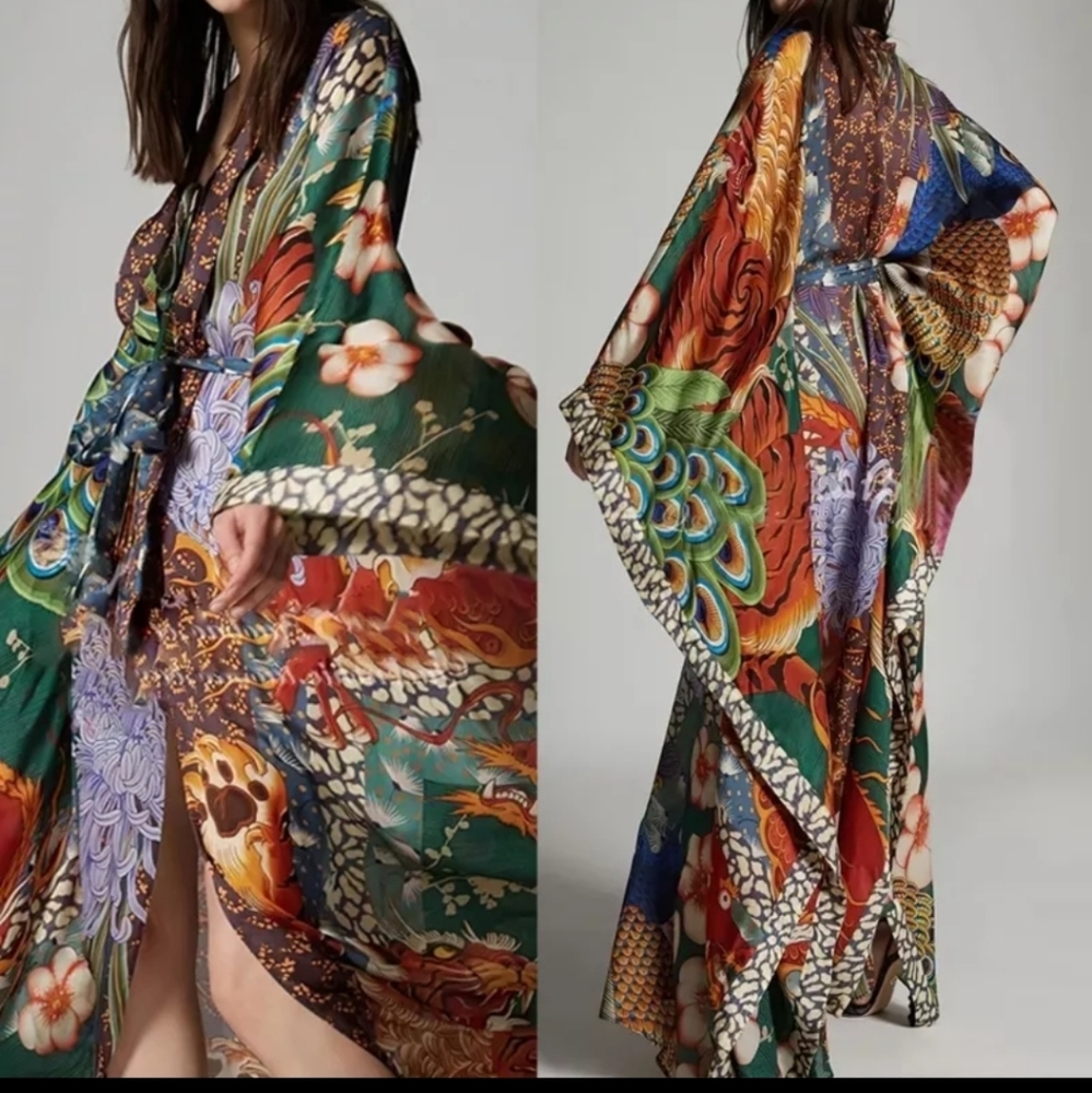 Peacock Feather Bohemian gypsy Kimono Duster - Picture 3 of 9